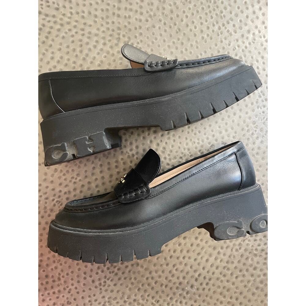 Coach Ruthie Black Platform Leather Loafers Size 7.5 - Picture 4 of 7